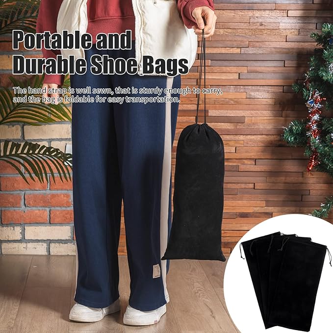 Wesiti 12 Pcs 8 x 18 Inch Shoe Bags for Travel Flannel Fabric Shoe Dust Bag with Drawstring Flannel Pouch Washable Breathable Covers Protecting Storing Boots Travel Luggage