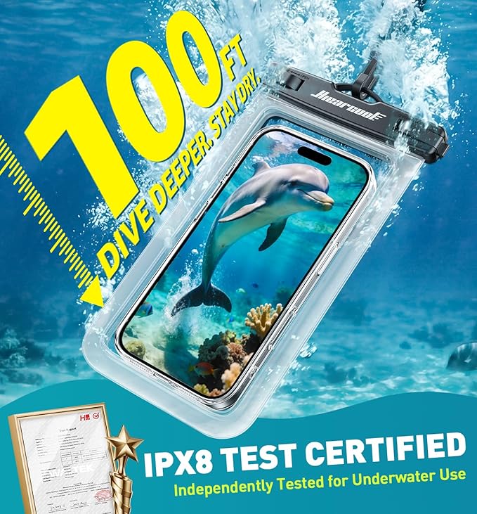 Hiearcool Waterproof Phone Pouch, Water Proof Phone Case for iPhone, Waterproof Cell Phone Dry Bag for Cruise Travel Vacation Essentials Large Waterproof Phone Holder 4 Pack-Black&Clear