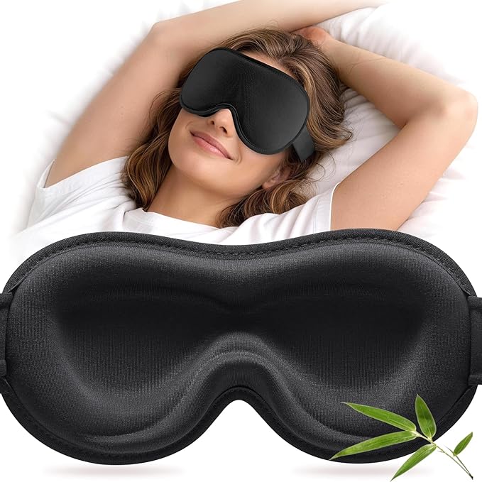 YFONG Sleep Mask for Lash Extensions, Bamboo Viscose & 100% Blackout Eye Mask for Sleeping Women Men, Soft 3D Contoured Zero Eye Pressure Blindfold for Travel, Breathable & Adjustable Eye Cover, Black