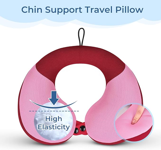 COOLBEBE Kids Travel Neck Pillow, Softly Double Support Travel Pillow for Car & Airplane, Traveling Gifts for Toddler & Children, Breathable Fabric, Raspberry Powder