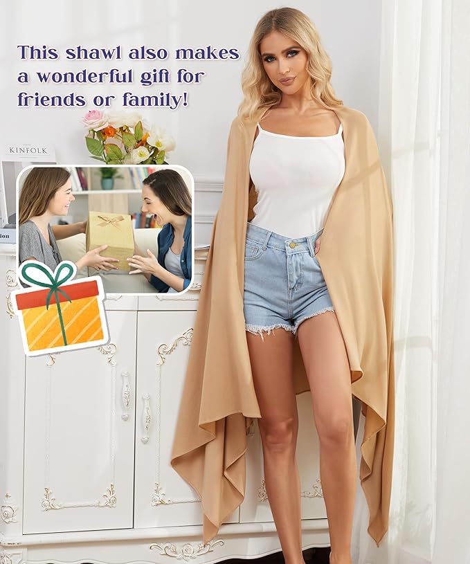 Tencel Cashmere Shawl Wraps for Women,Pashmina Stole Airplane Travel Wool Scarf Blanket Wrap Lightweight UPF 50+
