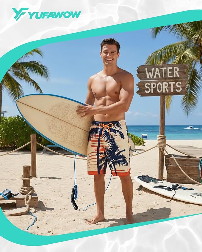 Men Swim Trunks 9 Inch with Mesh Lining Breathable Quick Dry Drawstring Pockets for Summer Beach Pool Board
