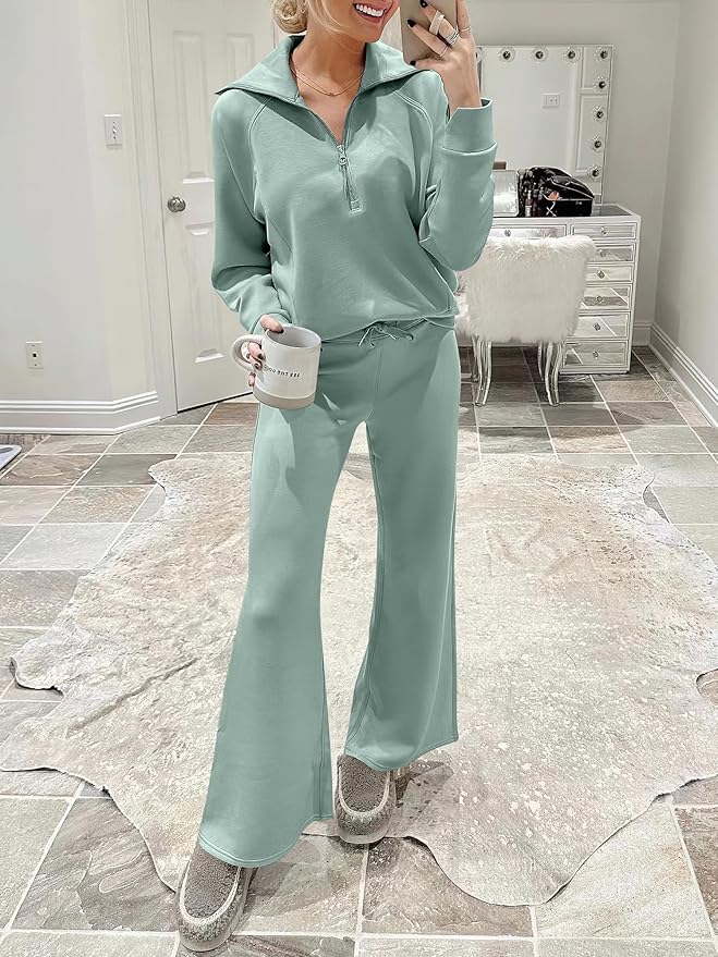 ANRABESS Women 2 Piece Outfits 2025 Fall Fashion Airport Wide Leg Pants Lounge Set Leisure Travel Vacation Clothes Sweatsuits