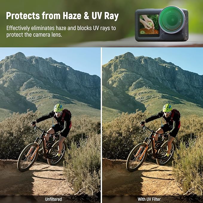 NEEWER UV Filter Compatible with DJI Osmo Action 5 Pro / 4/3, Snap On Multicoated HD Glass Protective Action Camera Lens Filter Reduces Haze & UV Rays, FL-A70