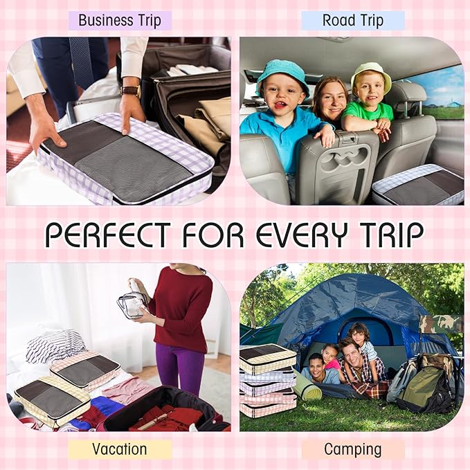 5 Pcs Packing Cubes for Suitcase Large Travel Cubes Carry on Luggage Organizer Bags for Clothes Accessories(L,Plaid)