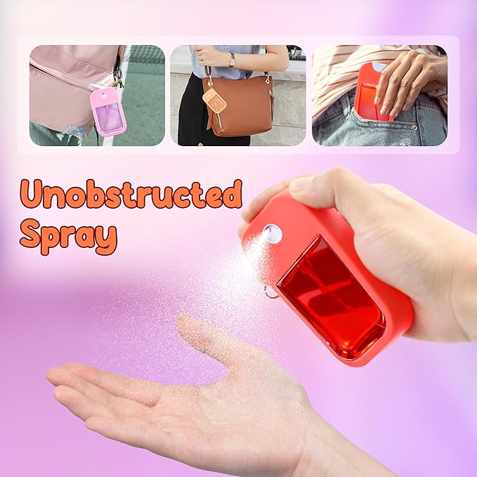 3 Pcs Silicone Case with Keychain Compatible with Touchland Hand Sanitizer Spray Mist 1 fl oz, 3 Colors Anti-Slip Protective Case(Red,Pink,Orange)