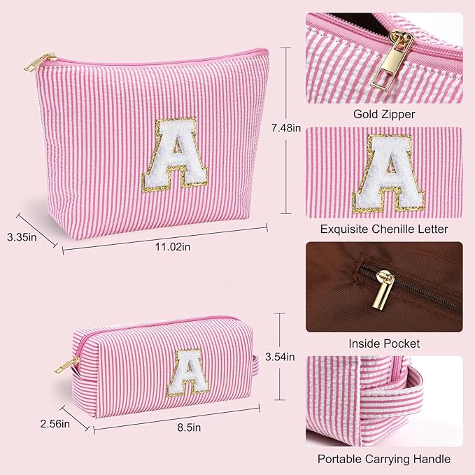 YOOLIFE Birthday Gifts for Women Kids Teen Girls Birthday Gifts for 6 7 8 9 10 11 12 13 Year Old Girls Initial Birthday Gift Makeup Bag for Girl Daughter Sister Teacher Friend Girlfriend Pink K