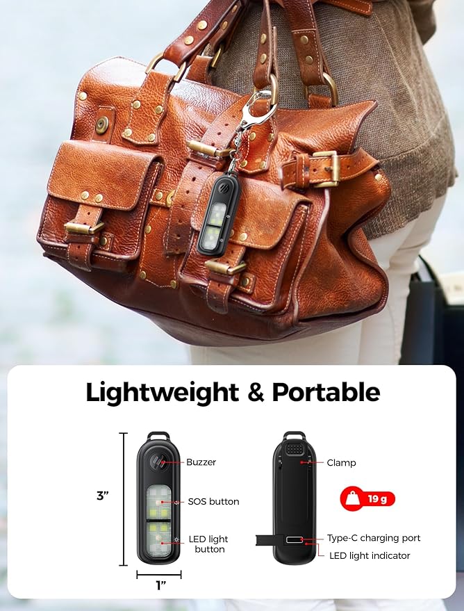 Personal Safety Alarm for Women, gliship Loud 130DB Siren self Defense Keychain with 3 Colors LED Strobe Safety Lights Rechargeable Taillight Clip On Alarm for Running Women Men Children Elderly
