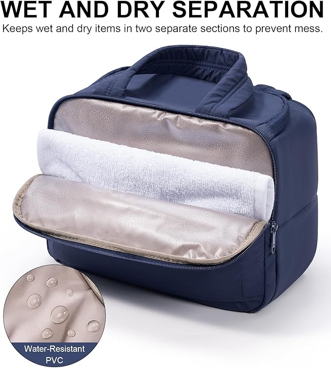 Bagstellar Travel Toiletry Bag for Women, Lightweight Large Quilted Puffy Makeup Bag Wide-open Make up Organizer Cloud Cosmetic Bag w/Handle for Traveling Toiletries Essentials Accessories Navy Blue