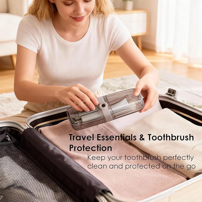 Toothbrush Travel Case, 2 in 1 Portable Travel Toothbrush Holder with Mouthwash Cups, Leakproof Travel Toothbrush and Toothpaste Container for Traveling Camping Dorm Office Business Trip