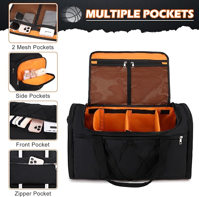 Scothen Sneaker Bag for Travel, Outdoor Sports Gym Bag Shoe Bags for 4 Pairs of Sneakers up to Size 14, Travel Duffel Bags with 3 Adjustable Dividers & Shoulder Strap, Sneakerhead Gift