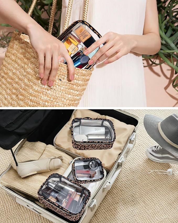 3 Pack Clear Makeup Bags for Women, TSA Approved Toiletry Bag Set for Travel Size Toiletries Carry on Travel Organizer Bags Waterproof Cosmetic Case Zipper Pouch Set Car Accessories Essentials