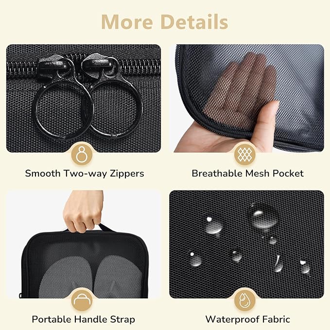 Aosbos 2 Layers Shoe Bags for Travel with Trolley Sleeve Portable Shoe Storage Pouch Shoe Packing Cubes with Structure, Black