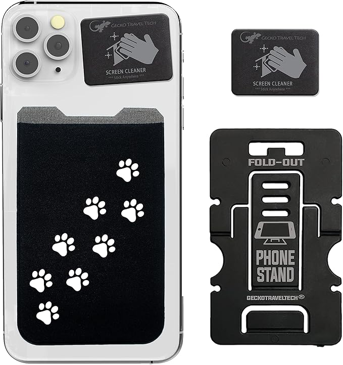 Phone Wallet - Adhesive Card Holder - Cell Phone Pouch - Stick on Lycra Pocket by Gecko - Carry Credit Cards and Cash