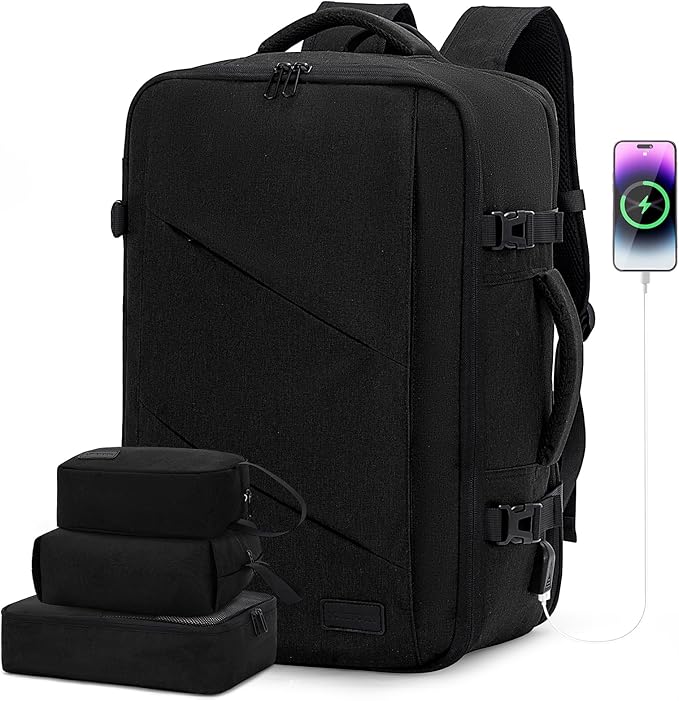 LOVEVOOK Travel Carry on Backpack, Large 40L Personal Item Travel Bag for Men & Women Flight Approved with 3 Packing Cubes, Suitcase Water Resistant Luggage Daypack Business Weekender Bag