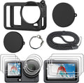 FiTSTILL Silicone Rubber Case+3Pack Tempered Glass Protector Compatible for DJI Osmo Action 6,Rubber Case&Lens Caps&Screen Protectors&Lanyardfor Protective Full Cover Shell Action6 Accessories Kit