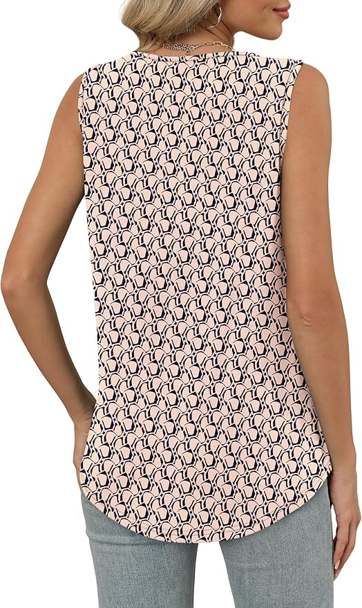 OFEEFAN Tank Top for Women Loose Fit Sleeveless Shirts V Neck Summer Clothes Ruched Women's Tees and Tanks Curved Hem