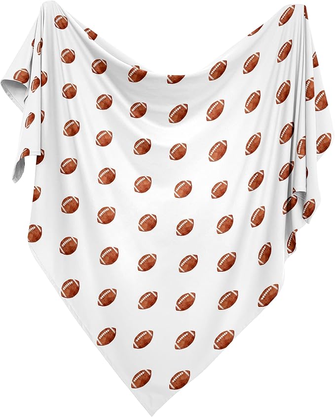 Sweet Jojo Designs Brown and White Football Boy Baby Swaddle Blanket for Infant Newborn Lightweight Jersey Stretchy Receiving Security Stroller Cover for Watercolor Vintage Sports Themed Collection