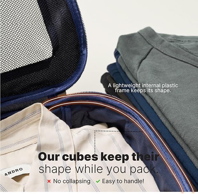 LeanTravel Premium Compression Packing Cubes for Travel - Suitcase Organizer Bags with Double Zipper & Breathable Mesh Panel - Space Saving Carry On Luggage Essentials (6-Pack, Navy Blue)