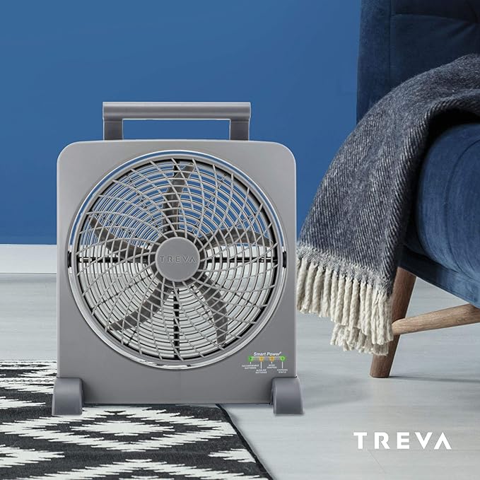 O2COOL Treva 10 inch Rechargeable Portable Fan Smart Power Air Circulator. Plug-In AC Adapter and Battery Powered, USB Charging Port, For Camping Travel and Indoors Use