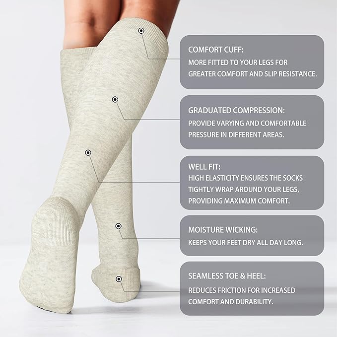 LEVSOX Cotton Compression Socks for Women&Men 20-30mmHg Knee High Cute Support Sock for Nurses Pregnancy Travel