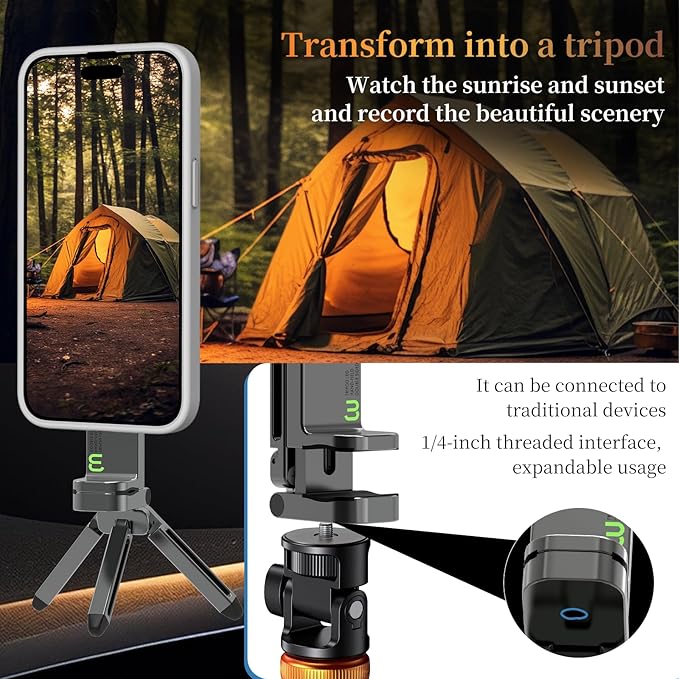 Hualele Magnetic Phone Tripod Stand for Magsafe Accessories - Mini Pocket Cell Phone Stand Strong Quick Mount Phone Holder Travel Essentials for Cell Phone Video Recording Camera Mounts, Black
