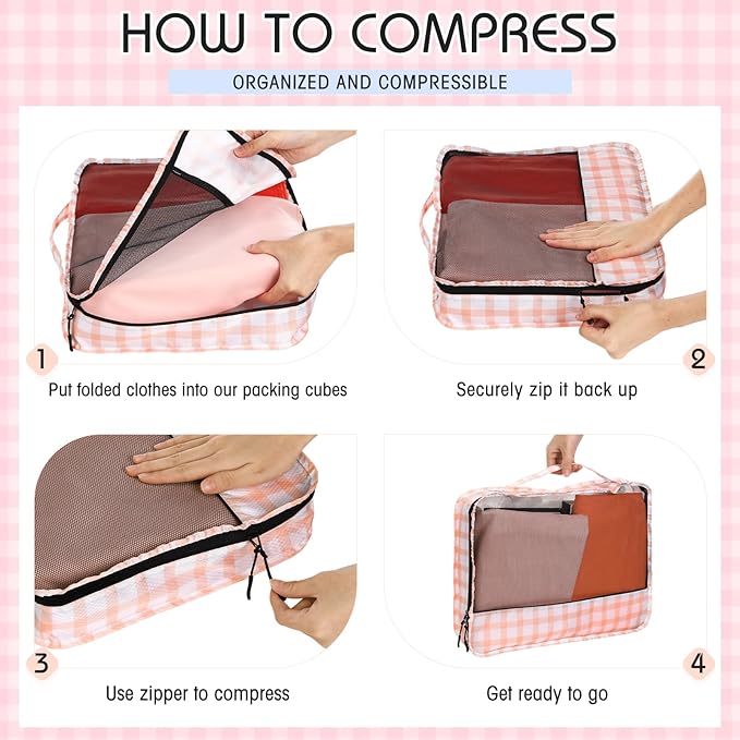 5 Pcs Packing Cubes for Suitcase Large Travel Cubes Carry on Luggage Organizer Bags for Clothes Accessories(M,Plaid)