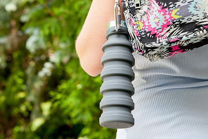 Joie Collapsible Water Bottle On The Go with Carabiner, Expands from 7.5 Ounces up to 16 Ounces, Silicone, Leak-Proof, BPA-Free, Space-Saving for Travel and Hiking, Colors May Vary