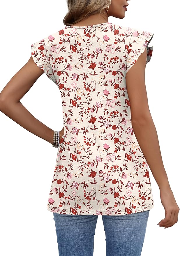WIHOLL Womens Summer Tops 2026 Babydoll Shirts Ruffle Sleeve Spring Outfits Dressy Casual Blouses