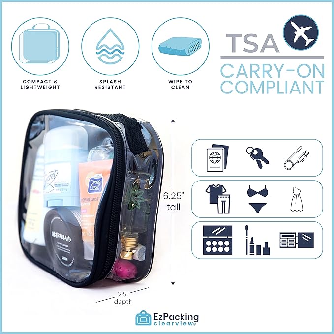 EzPacking Clear TSA Approved 3-1-1 Travel Toiletry Bag for Carry On/Quart Size Transparent Liquids Pouch for Airport Security/Reusable See Through Vinyl & PVC Plastic Organizer Men Women (Green)