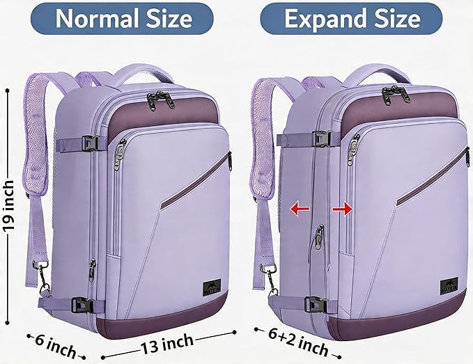 MATEIN Purple Travel Backpack, Large Capacity Carry on Backpack with Detachable Shoulder Straps, Water Resistant Personal Item Bag for Traveler, Traveling Essential for Women