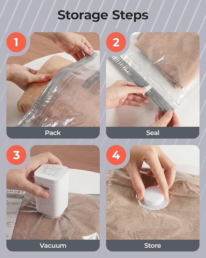 BAGSMART Vacuum Bags for Travel with Rechargeable Air Pump, Portable Space Saver Bags for Travel & Home, Vacuum Compression Seal Bag for Clothing, 18 Pack Gray with Shoe, Laundry & Toiletry Bags