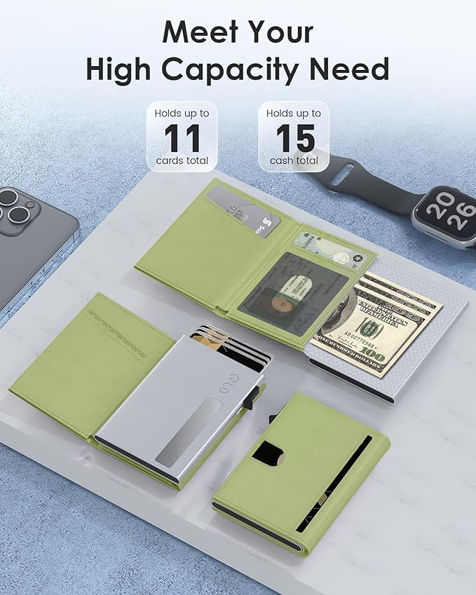 QLD RFID Wallet Women - Small Slim Trifold Wallet Anti-Theft Pop up Card Holder, Minimalist, Ultra Thin, Front Pocket, Premium Leather, 9-11 Cards Capacity | ID Window | Cash Slot