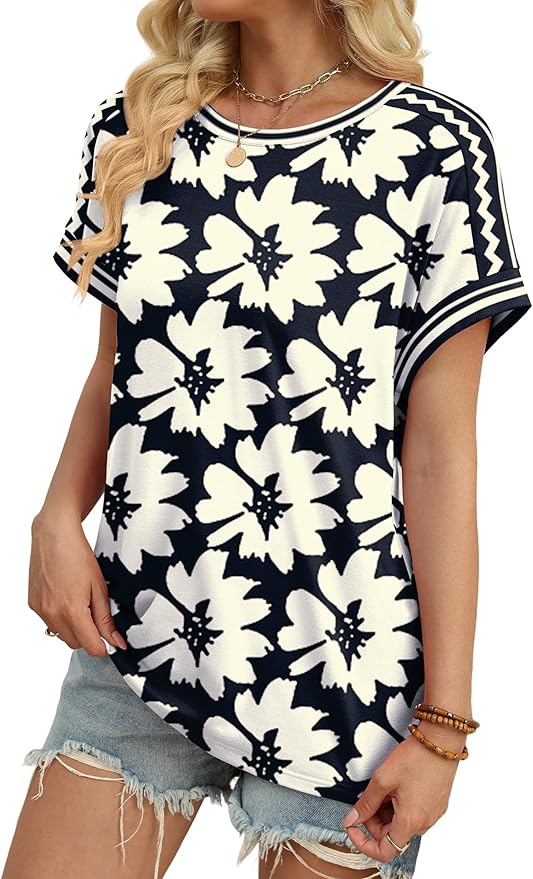 WIHOLL Womens Tops Short Sleeve Shirts Summer Outfits 2026 Spring Dressy Casual Clothes Clothing