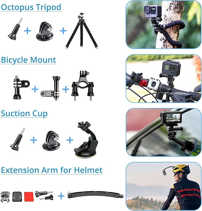 lifelimit Accessories 62 in 1 Accessories Starter Kit Compatible with All Gopro Hero 13/12/11/10/9/8 max Fusion/Session/HD Black White Silver AKASO APEMAN Campark SJCAM
