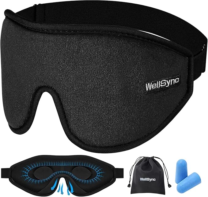 Sleep Eye Mask for Men Women,Zero Pressure 3D Blackout Eye Mask for Sleeping,Eye Covers with Adjustable Strap,Soft Breathable Travel Sleep Mask for Airplane,Includes Ear Plugs(Black)
