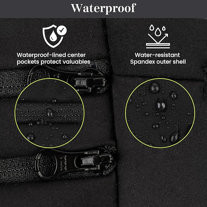 StashBandz Adjustable Running Belt - 3 Zippered Pockets + Water Bottle Holder, No-Bounce Travel Money Belt, Sports Fanny Pack, Waist Pack with Key Clip, Fits Any Size Phone, Passport & More