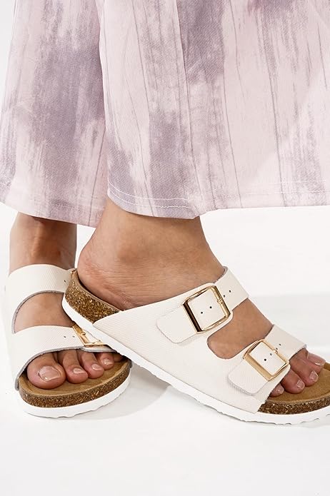Project Cloud 100% Genuine Leather Flat Sandals For Women 2026 Cork Footbed Womens Sandals with Memory Foam and arch support Vacation Essentials Slides for Women Footwear (Venita)