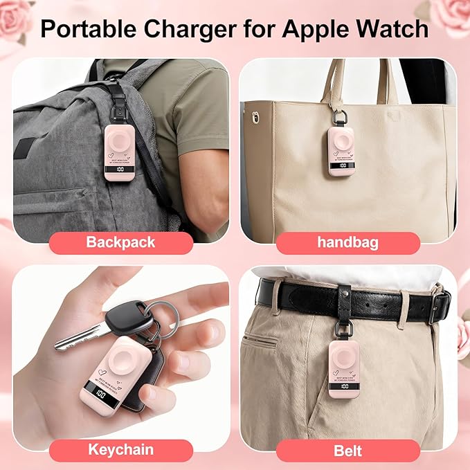 5W Fast Portable Charger for Apple Watch, 2500mAh iWatch Charger for Apple Watch Series 11 1-10/Ultra 3 1-2/SE 3 1-2, Mothers Gifts for Mom from Son Daughter (Pink-Mom)