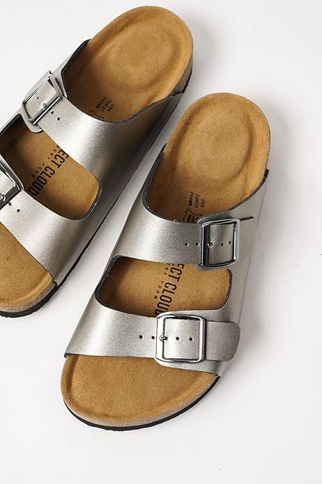 Project Cloud 100% Genuine Leather Flat Sandals For Women 2026 Cork Footbed Womens Sandals with Memory Foam and arch support Vacation Essentials Slides for Women Footwear (Venita)