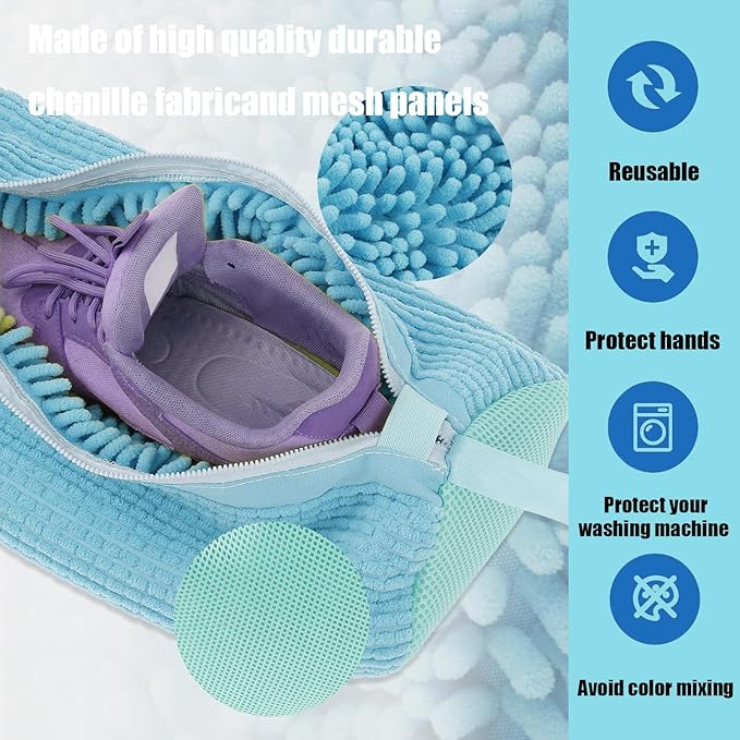 2 Pack Shoe Washing Machine Bag Shoe Washing Bag Shoe Mesh Laundry Bags Shoe Bags for Travel Reusable Shoe Cleaning Bag for All Shoe Sizes (Blue)