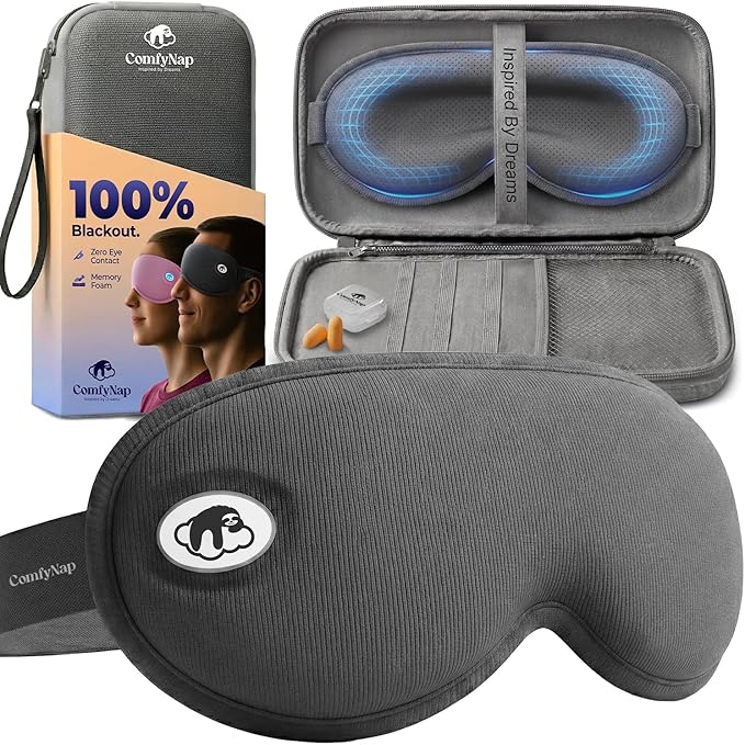 Eye Mask for Sleep with Ultimate Travel Case & Ear Plugs - DeepSpace™ Blackout Sleep Mask for Women Men, Side Sleeper Adjustable Eye Cover, Zero Eye Pressure, Memory Foam Eye Mask for Travel