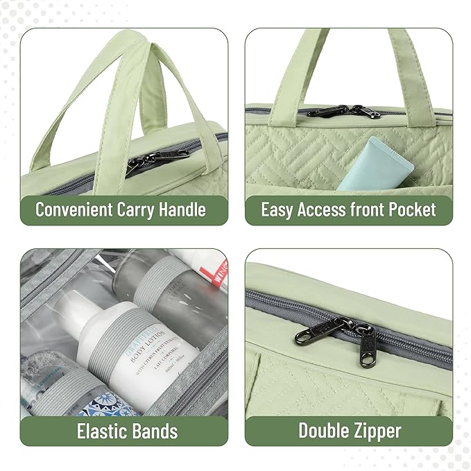 Ms. Pen- Travel Toiletry Bag Organizers, Sage Green, Makeup Travel Bag for Toiletries with Hanging Hook, Water-Resistant