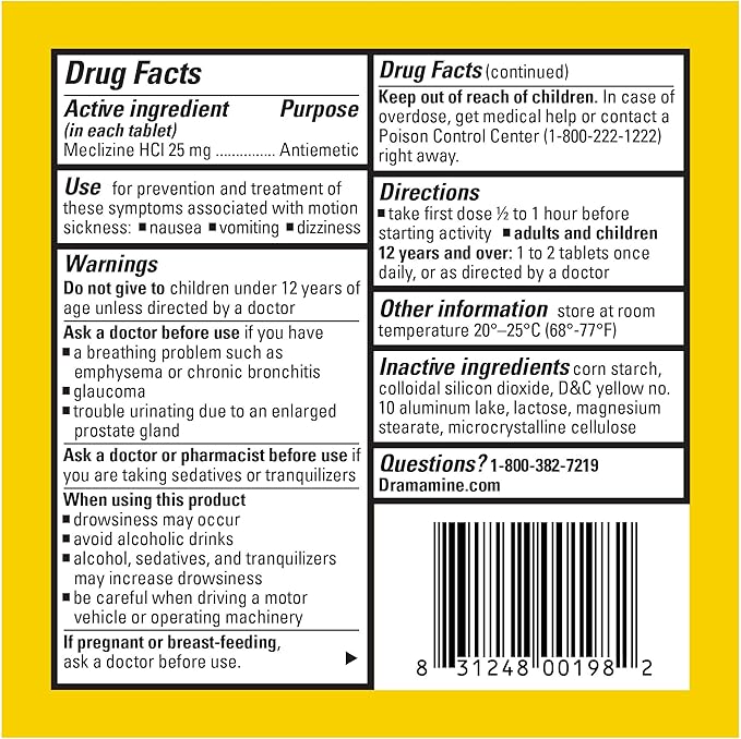 Dramamine Motion Sickness Relief Less Drowsey Formula, 8 Count (Pack of 2)