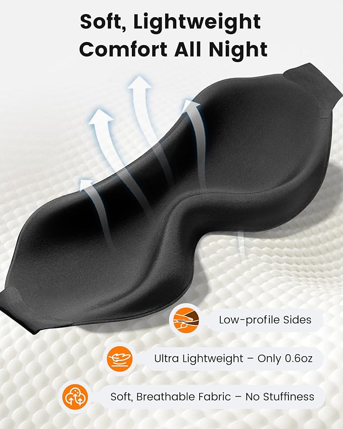 Sleep Masks for Women Men: Zero Eye Pressure Airplane Travel Essentials - 100% Blackout Eye Masks for Sleeping - Side Sleep Comfort Cover for Lash Extensions