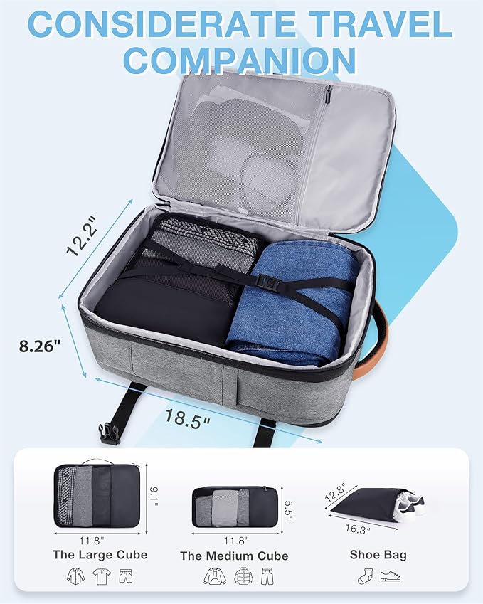 BAGSMART Compression Travel Backpack, 40L Expandable Carry On Backpack with Packing Cubes, Water Resistant Weekender Backpack Fits 17 Inch laptop, Large Overnight Luggage Daypack with Shoe Bag, Khaki