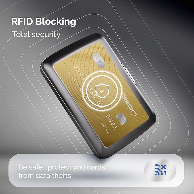 ÖGON -DESIGNS- Aluminum card holder with metal lock, RFID protection against fraud and demagnetization, compact wallet, Smart Case OSLO model