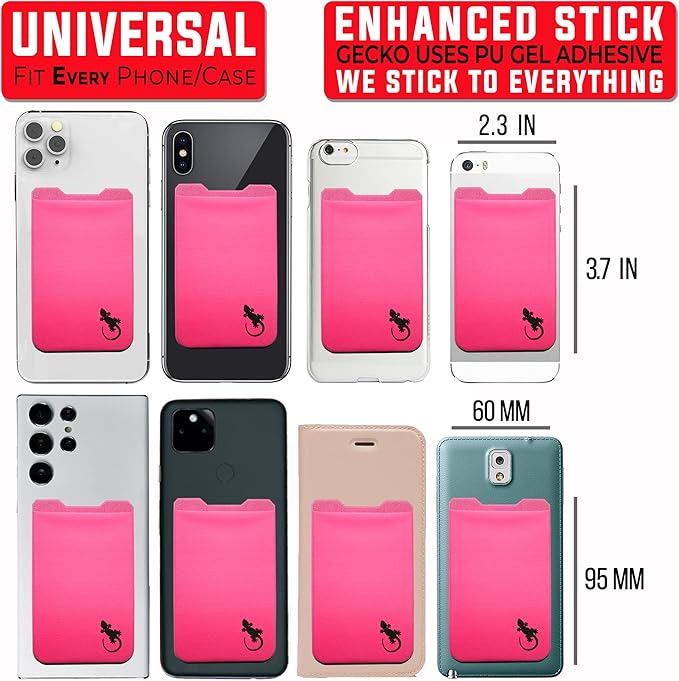 Phone Wallet - Adhesive Card Holder - Cell Phone Pouch - Stick on Lycra Pocket by Gecko - Carry Credit Cards and Cash