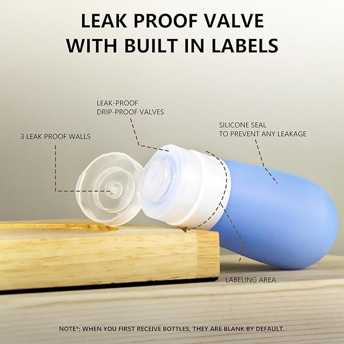 TSA Approved Travel Bottles-4 Pack Leak-Proof BPA-Free Silicone Squeezable Toiletry Containers for Shampoo Conditioner and Lotion for Men and Women