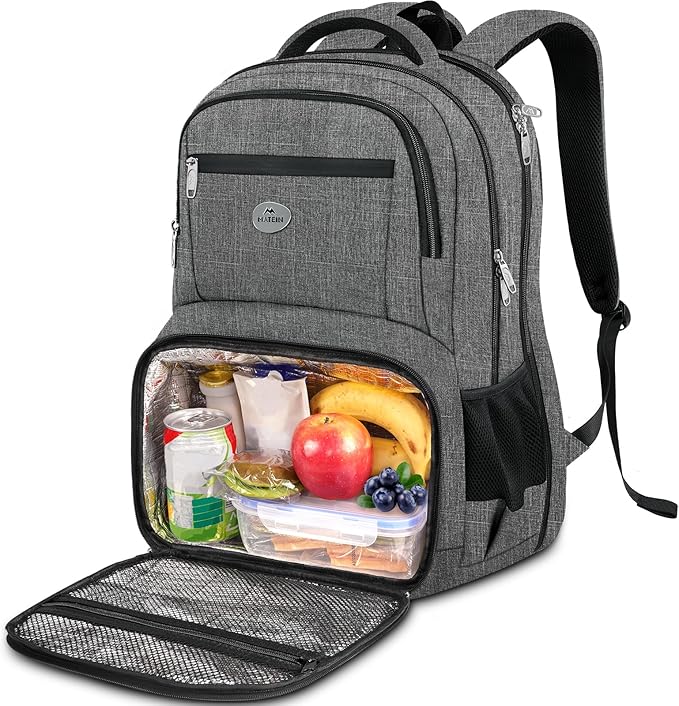MATEIN Work Backpack for Men, Large Anti Theft Lunch Backpack with Laptop Compartment, TSA Friendly Travel Carry On Flight Approved, Lightweight College Bag for Camping Hiking, Grey